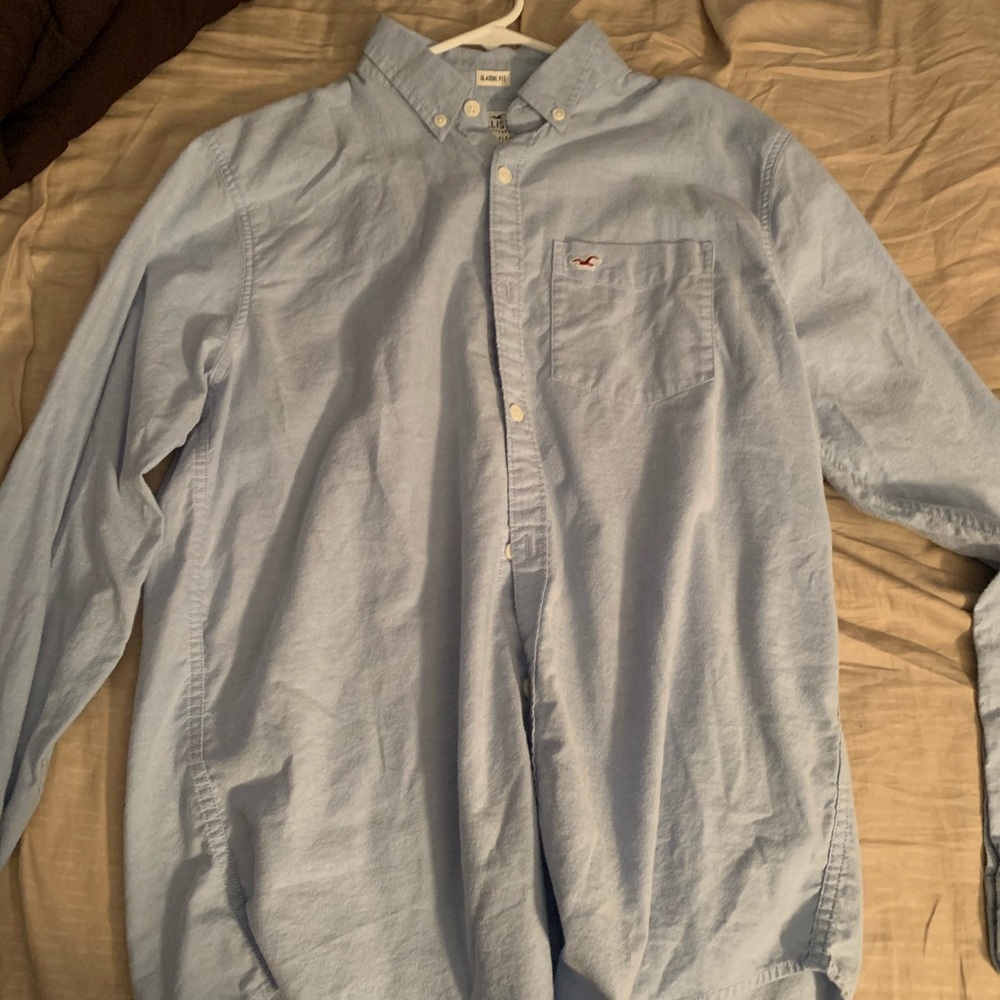 casual light blue button down long sleeve